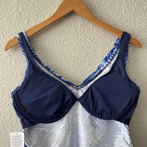 Lands End Größe 10 blau Batik Palme Bügel V-Ausschnitt geraffte Krawatten Tankini Top - Bild 11 von 13