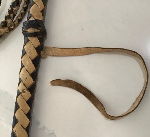 12 Foot Old Bullwhip Bull Whip Genuine Leather Black White Vintage - Picture 5 of 5