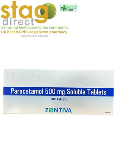 Paracetamol 500mg Soluble Tablets - 100s - ZENTIVA Brand - Max 1 Per Order