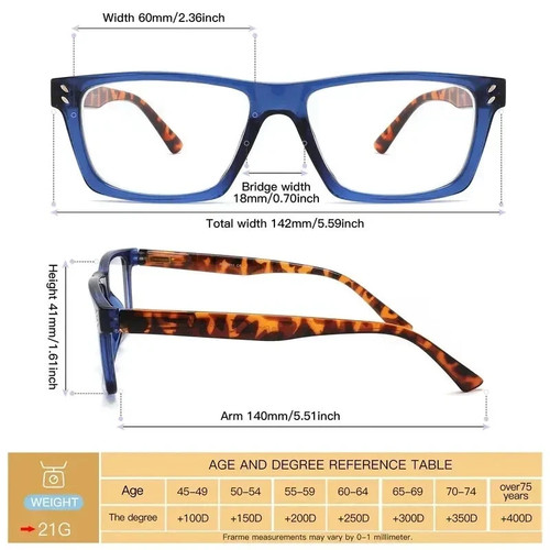 Juego de 2 gafas de lectura rectangulares bloqueo de luz azul fuerza + 3,00 - Imagen 4 de 6