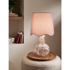Pink Bedside Table Lamp Glass Base Fabric Shade Bedroom Light 470 Lumens