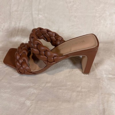 BCBGeneration Braided Heeled Sandals Mules Brown Square Toe Modern Shoes