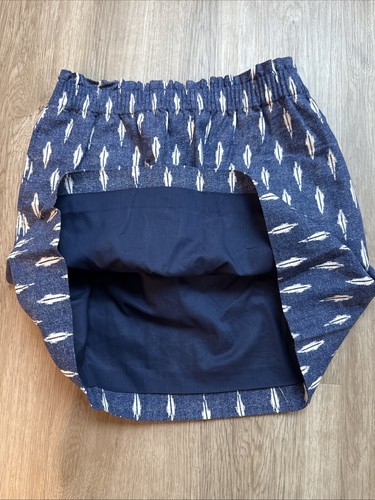 Minigonna J.Crew blu bianca stampa Ikat taglia 6 misto lino cotone elastico in vita - Foto 9 di 13