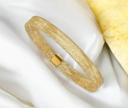 14k Gelbgold 7" 7mm Mesh Stretch Stapelbar Armreif Armband - Schmuck Geschenke - Bild 3 von 4