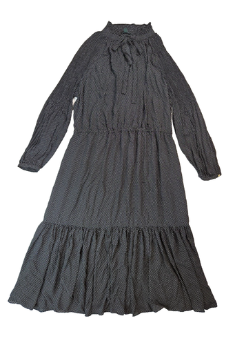 Lauren Ralph Lauren schwarz gepunktet Rüschen Stufen Plissee Maxikleid Damen 16W - Bild 1 von 5