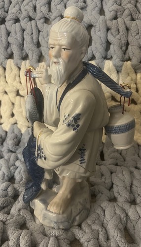 Estatuilla de cerámica de porcelana de carpa koi pescador oriental asiático 15" - Imagen 2 de 22