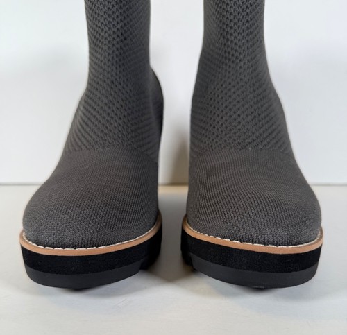 Botas al tobillo Eileen Fisher AMOS London tejidas elásticas con cuña talla 8,5 grises - Imagen 3 de 9
