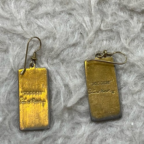 Pendientes colgantes vintage firmados Laurel Burch GODDESS esmalte tono dorado J2Y - Imagen 3 de 3