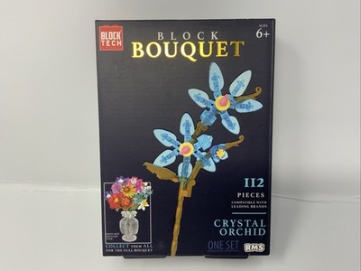 Block Tech Bouquet CRYSTAL ORCHID Flower Building Set 112 Pieces Blue Gold NEW