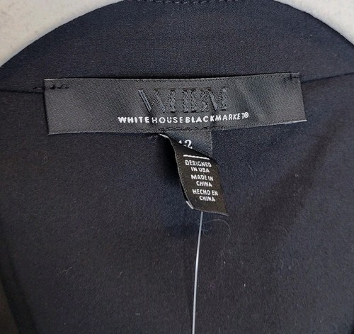 White House Black Market Cap Sleeve Belted Midi Dress 12 Black Poplin NEW - Picture 6 of 8