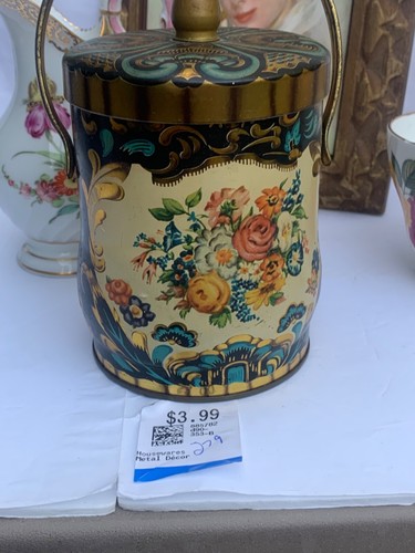 Vintage Murray Allen Regal Crown England Floral Candy Tin 1960's W/ Lid Handle - Picture 2 of 10