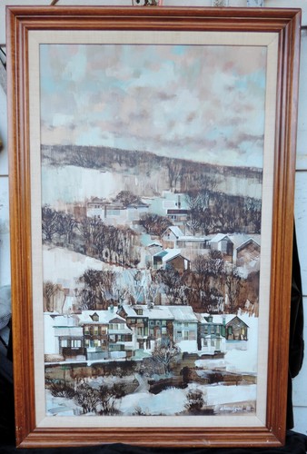 Robert Schmalzried Signed Original Winter Townscape Mixed Media on Board