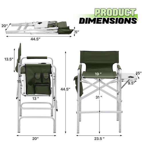 Folding Director Chair Camping Fishing Oxford Seat w/Cup Holder Tray+Side Pocket - Picture 3 of 12