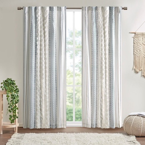 Cotton Printed Curtain Panel with Chenille Stripe and Lining Ivory 50x84" - Picture 73 of 159