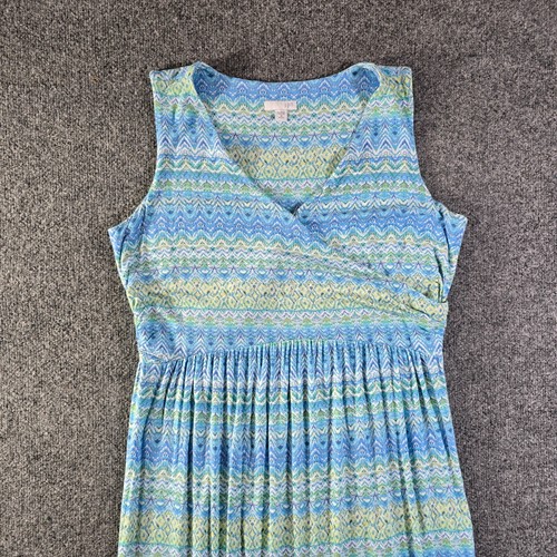 J Jill Dress Womens Size Medium Petite Blue V Neck Long Maxi Stretchy Casual - Picture 2 of 9