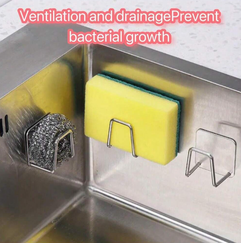 1 PC Stainless Steel Kitchen Sponge Holder - Punch-Free Wall Hanging Sink Rack - Picture 3 of 10