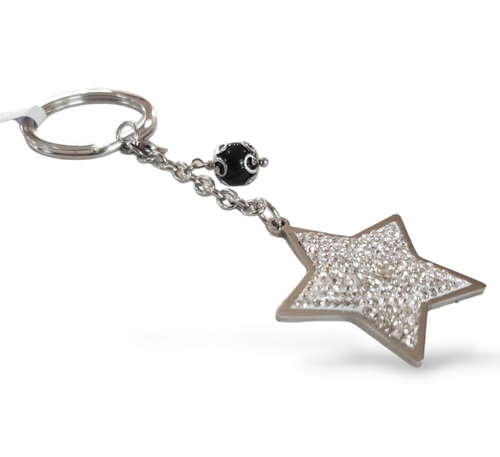 Portachiavi con Stella e amuleto Sardo Su Coccu - Acciaio e cristalli - Foto 3 di 3