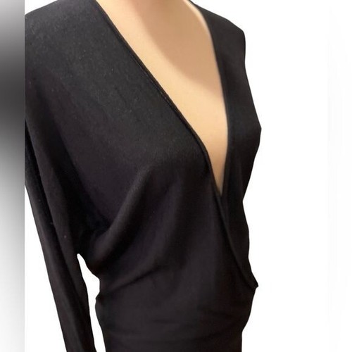 David Meister Women's Dress Size Medium Silk Cashmere Blend Faux Wrap Top Black - Picture 4 of 12