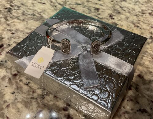 KENDRA SCOTT Elton Platinum Silver-Plated Drusy Oval Cuff Bracelet MSRP $80 NIB - Picture 5 of 5