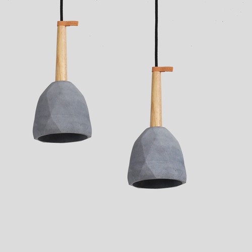 Contemporary Minimal lighting Wood Timber Bell Raw Concrete Pendant Light Bar - Foto 3 di 8