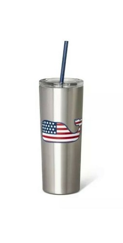 Vineyard Vines American Flag Whale Lidded Mug Tumbler 22.5 oz Fast Free Shipping - Picture 4 of 4