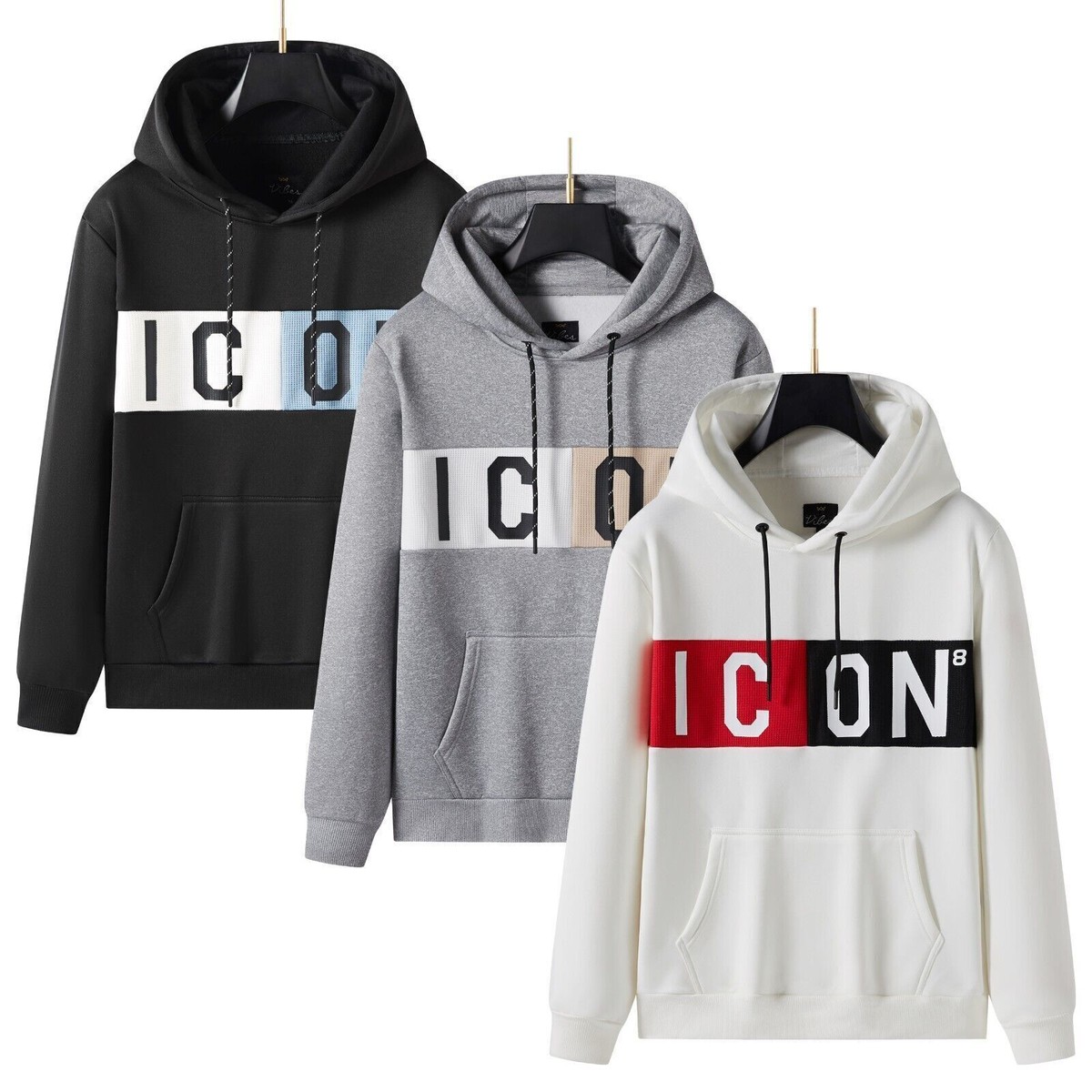 Men s Pullover ICON Hoodie with Premium Texture Long Sleeve Design Sweatshirt eBay