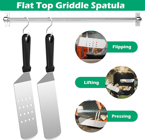 Metal Spatula Set of 2, Hasteel 14.5 X 2.8In Heavy Duty Perforated & Solid - Picture 4 of 12