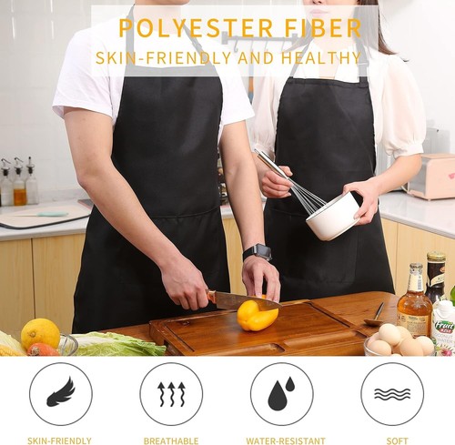 Adjustable Bib Apron (2-Pack) Water Oil Resistant Chef Aprons Utopia Kitchen - Picture 5 of 7
