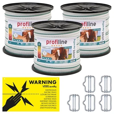 VOSS.FARMING 600m Breitband 40mm Elektrozaun Pferd Zaun weiß grün Weidezaun Band Pferdezaun