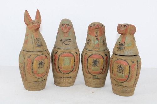 4 RARE ANCIENT EGYPTIAN ANTIQUE 4 CANOPIC Jars Mummification Horus Sons (B03+) - Picture 7 of 17