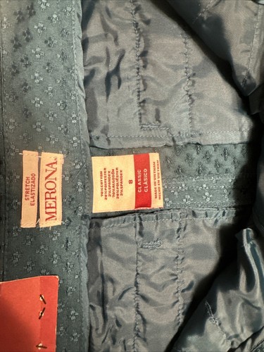 Pantalones/pantalones clásicos al tobillo Merona azul verdoso texturizados elásticos - talla 8 - Imagen 10 de 15