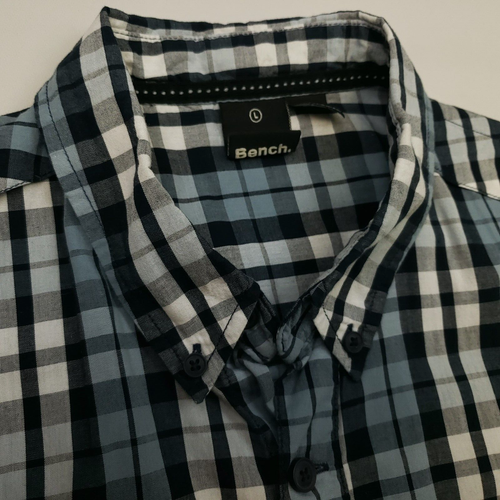 Bench Shirt Short Sleeve LARGE Slim Fit Blue Mens Short Sleeve Check Cotton 100% - Picture 7 of 15