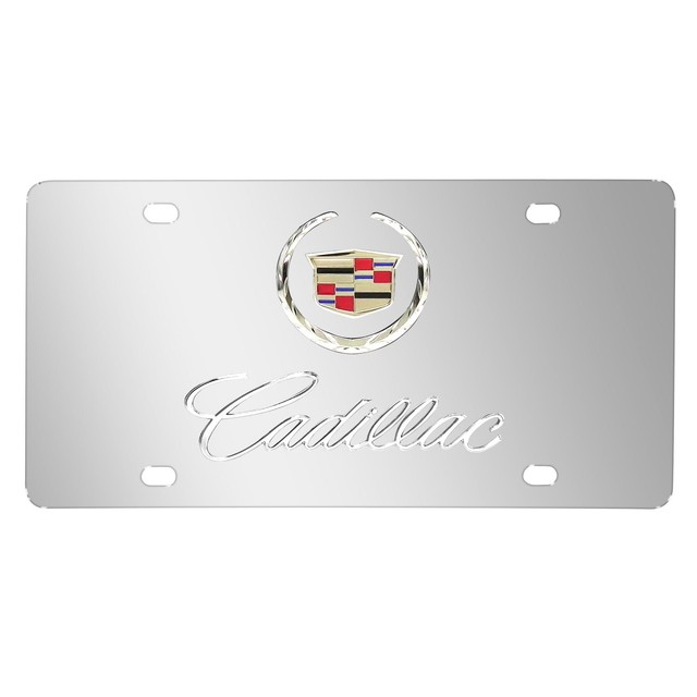 Cadillac 3d Logo and Name on Chrome Steel License Plate