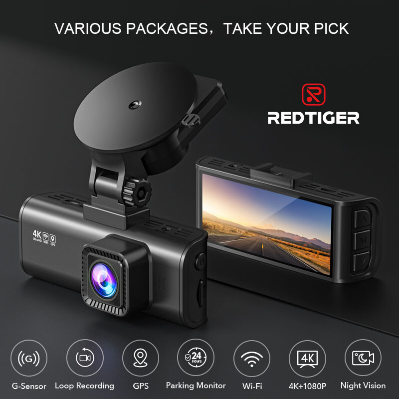 REDTIGER 4K Dash Cam Front and Rear Dash Camera Package