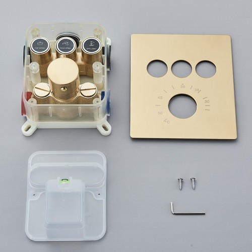 Thermostat Unterputz Duscharmatur Set Gold 36x50cm LED Regendusche System iBox - Bild 13 von 14