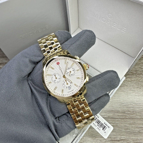 NEW✅MICHELE UPTOWN GOLD TONE 28 DIAMONDS CHRONOGRAPH STAINLESS STEEL WATCH $2495 - Picture 7 of 12