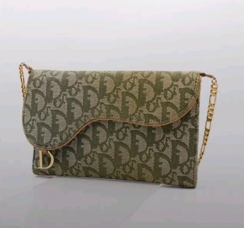 Christian Dior Saddle Trotter monogram trifold wallet green with removable chain - Picture 2 of 17