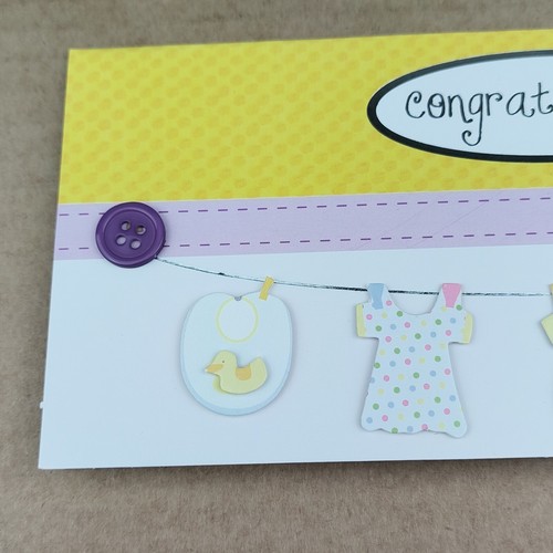 Baby Congratulations Blank Card Clothes Line With Baby Clothing And Teddy Bear - Picture 2 of 12