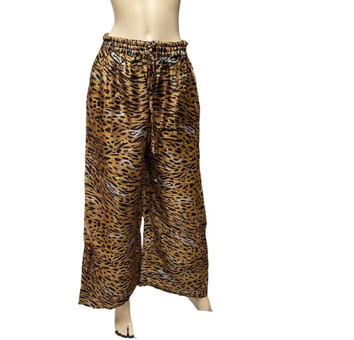 Silk Leopard Palazzo Pants Animal Print Flowy