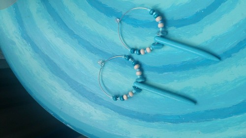 Native American turquoise earrings hoop dangle BLESSED CLEANSED beads - Picture 10 of 12