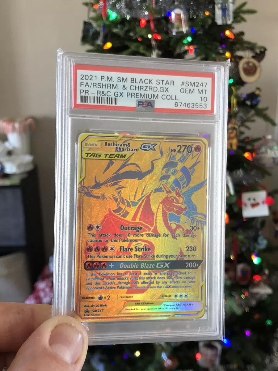 PSA 9 Pokémon Reshiram & Charizard GX SM247 Gold Promo Premium Collection