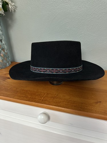 Black Wool Felt Western Cowboy Hat With Turquoise Concho Hat Band Ranchware - Picture 3 of 11