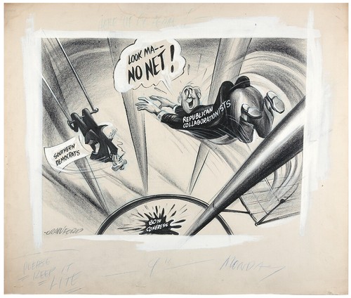 BILL CRAWFORD, VINTAGE POLITICAL CARTOON, Conté Crayon, Ink, Signed,1948 - Photo 2 sur 3