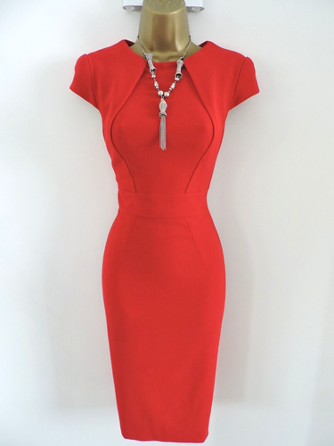 Karen Millen UK 12 IMPRESIONANTE VESTIDO LÁPIZ PLEGADO EN ROJO | eBay