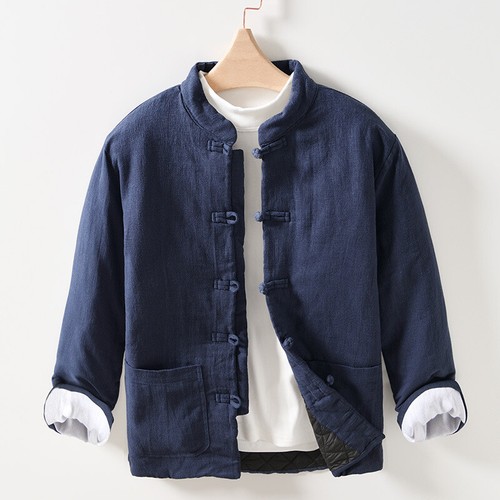 Winter Retro Herren Baumwolle gepolsterte Jacke chinesischer Stil Knopf warmer Mantel Outwear - Bild 19 von 20