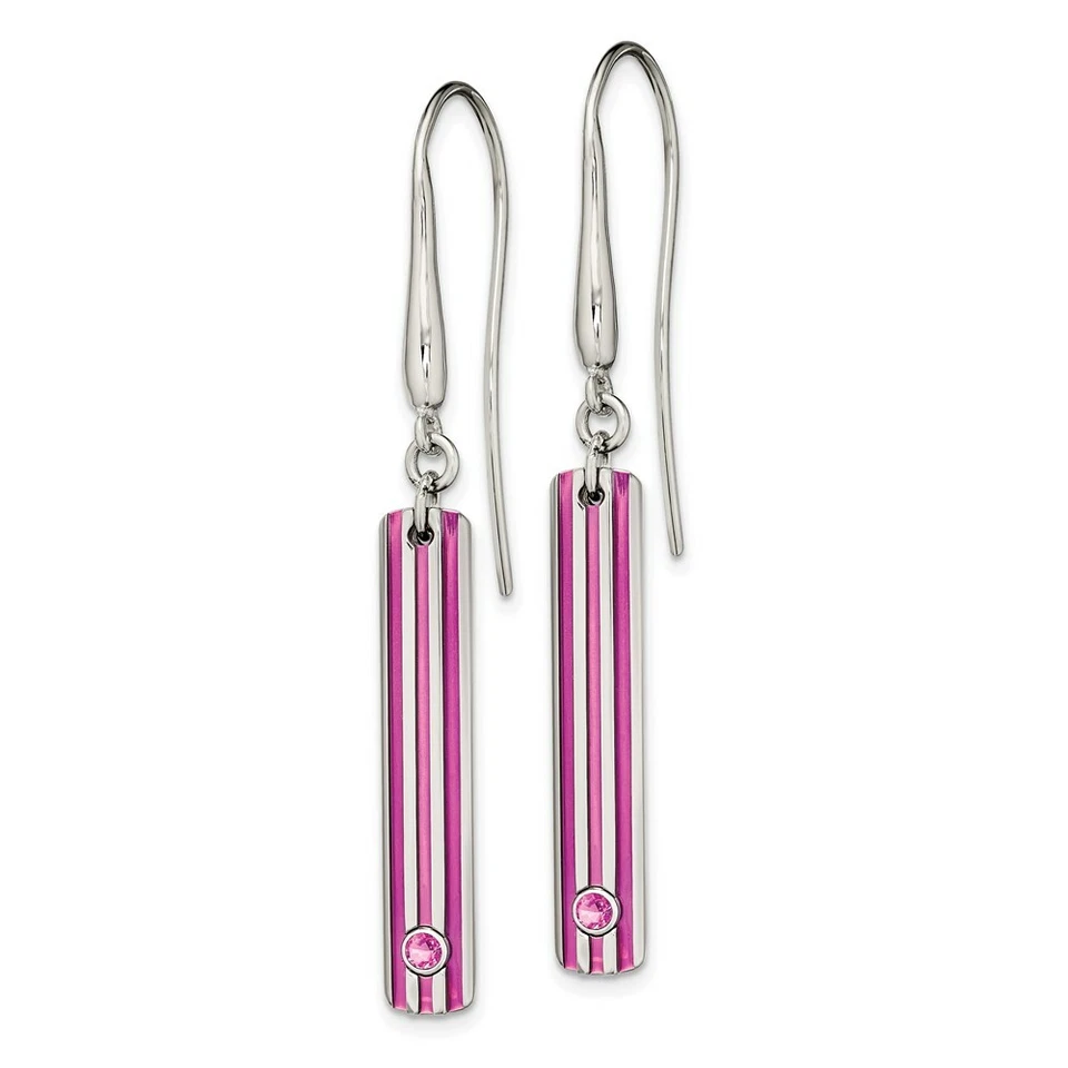 Pendientes Edward Mirell Titanio Triple Ranura Rosa Anodizado y Zafiro Rosa Foto 2 de 4