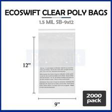 2000 9x12 Self Seal Suffocation Warning Clear Poly Bags 1.5 mil Free Shipping