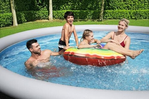 Juego de piscina sobre el suelo inflable redondo azul 13' x 33" con bomba de filtro - Imagen 4 de 4