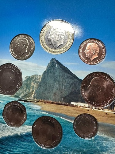 Monedas de Gibraltar 2023 coronación Carlos III 1p 2p 5p 10p 20 50p £1 £2 £5 BUNC - Imagen 15 de 25