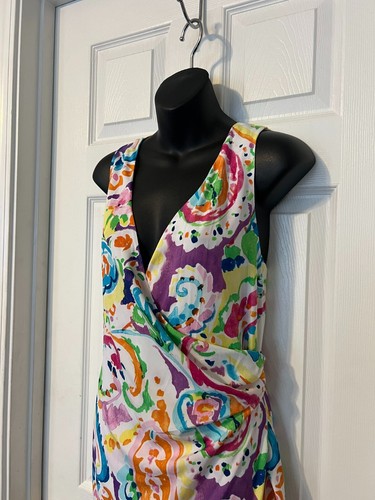 LAUREN RALPH LAUREN Multicolor Fully Lined Floral Print Faux Wrap Dress Sz 12 - Picture 7 of 11